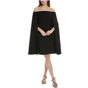 Adrianna Papell Off the Shoulder Caped Sheath Cocktail Dress Black Size 10